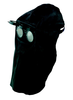 Ledermaske aus schwarzem Leder, Glasgröße Ø 50 mm, aufklappbare Glashalterung, mit Kopfschutz