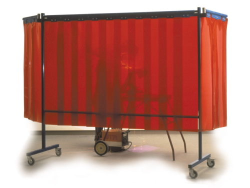 Fahrbare Industrieschutzwand mit orangem Lamellenvorhang 570x1 mm, 1600 mm lang
