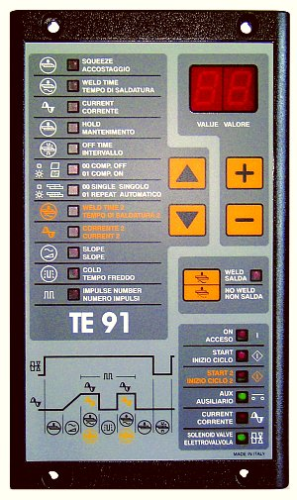 TECNA Tischpunktschweißmaschine Typ 2102N mit eingebauter 5-Zeiten-Steuerung TE 91, Leistung